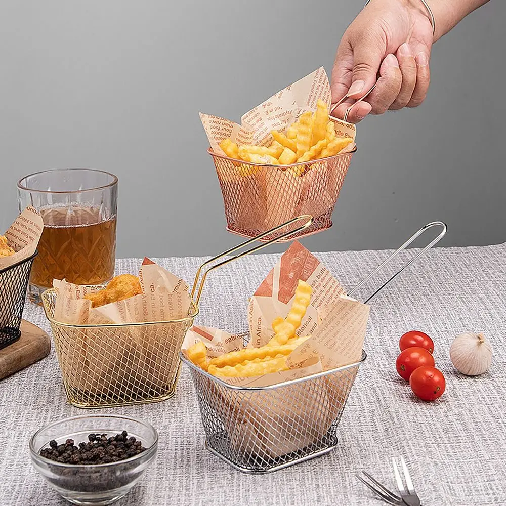 Stainless Steel Frying Basket Kitchen Tool Oil Separated Chips Presentation Basket Table Food Serving French Fries Holder