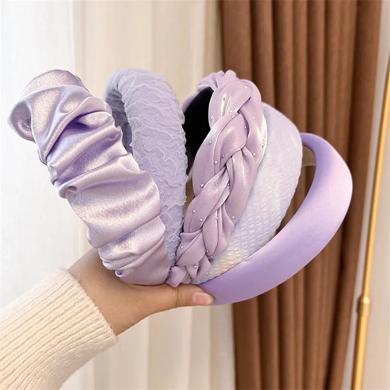 Korea Purple Headband Womens Fashion Solid Color Wide Headband Girls Cute Sweet Hairbands Hair Hoop Female Hair Accessories