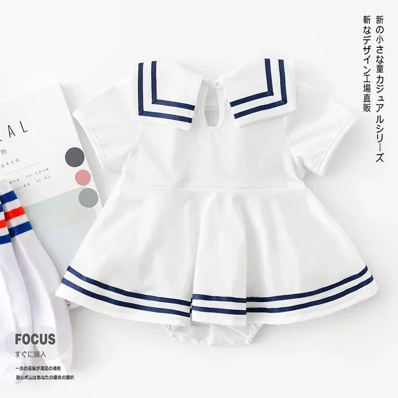 Sister and Brother Matching Boy Girl Sailor Costume One-Pieces Navy Bodaysuit Toddler Girls Sailor Theme Dress Photoshoot Outfit