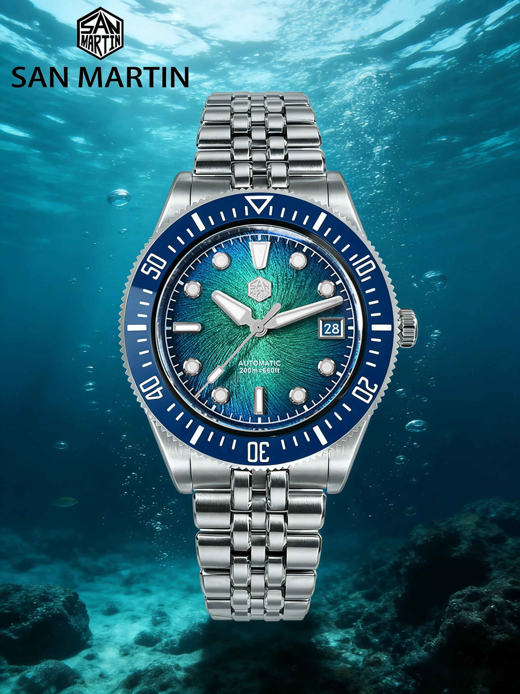 San Martin 37.5/40mm Spiral Vortex Dial Miyota 9015 Automatic Mechanical Diver Men Watch BGW-X1 Waterproof 200m SN0148