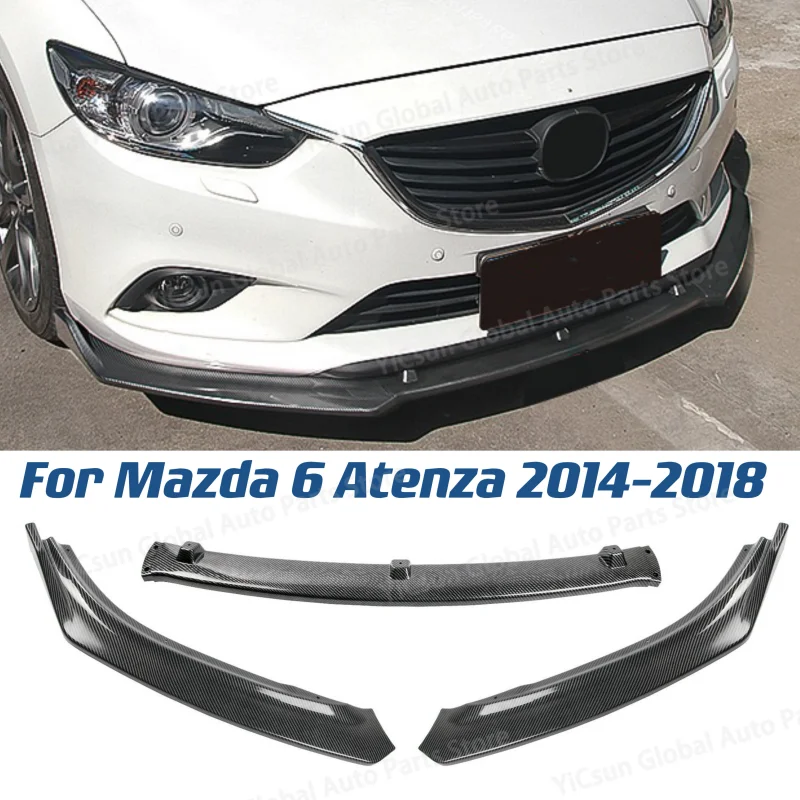 3Pcs Car Front Bumper Spoiler Splitter Lip Cover Trim for Mazda 6 Atenza 2014 2015 2016 2017 2018