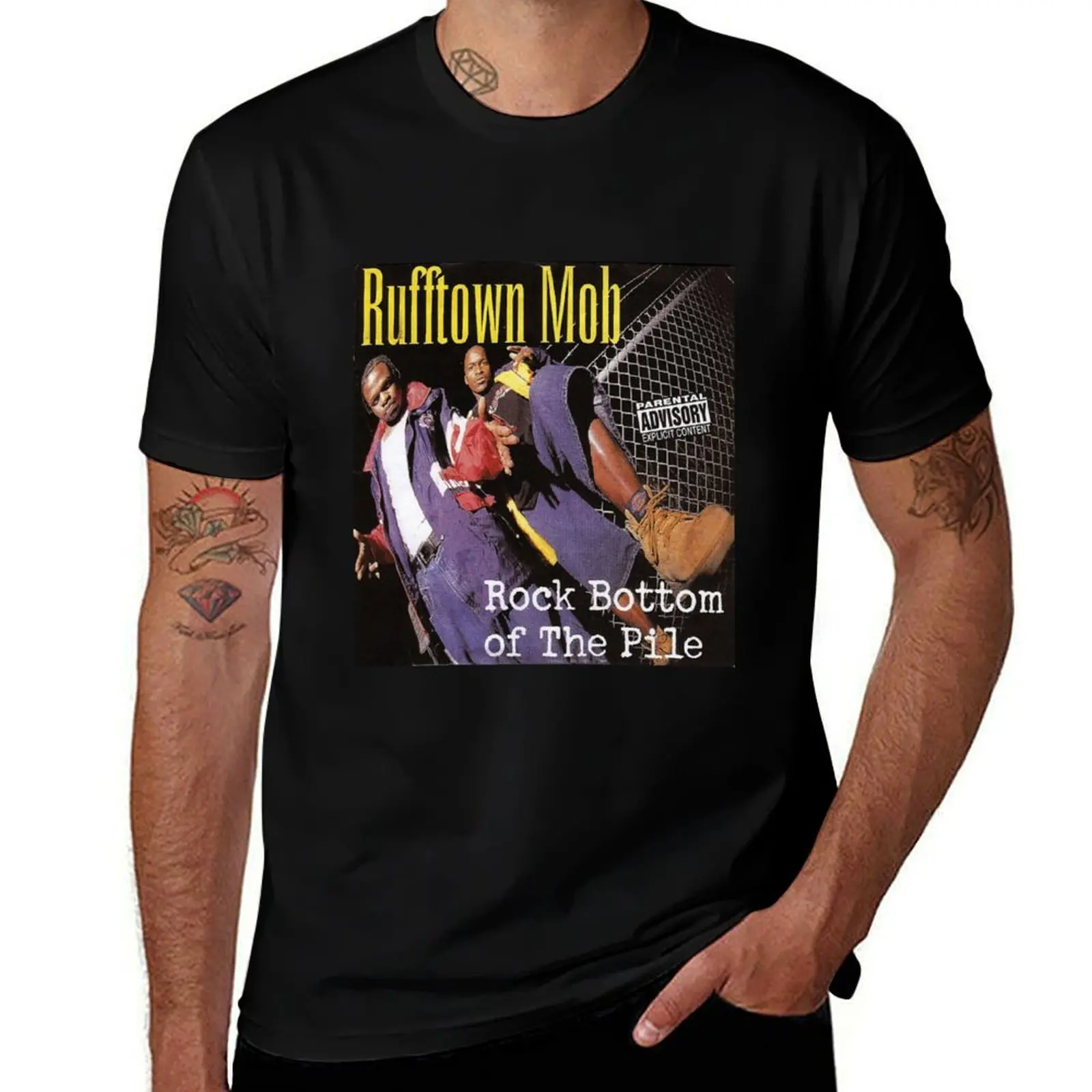 

Rufftown Mob Rock Bottom Of The Pile 1997 Hip Hop Rap T-Shirt oversized sublime Aesthetic clothing mens designer clothes