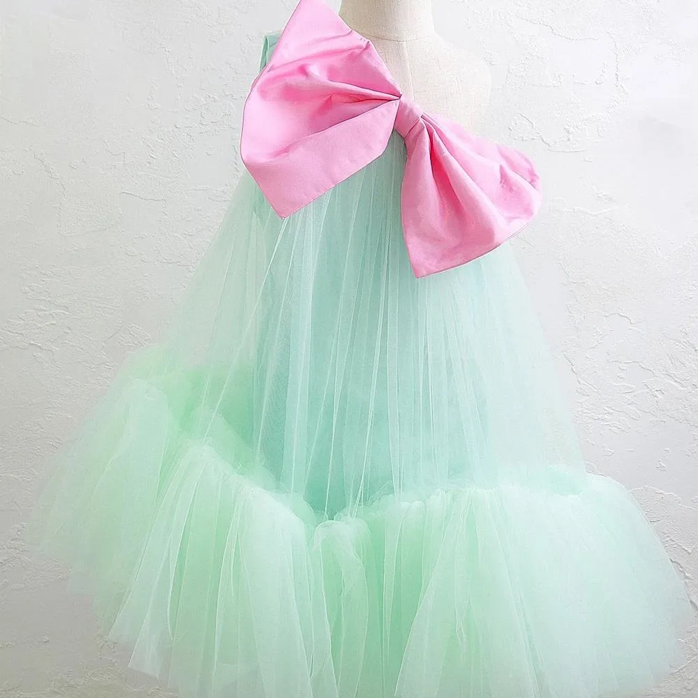 2024 New Cute Dresses Sleeveless Luxury Tutu Bow Tulle Summer Holiday Dress Wedding Children Kid Party Costume Baby Girl Clothes