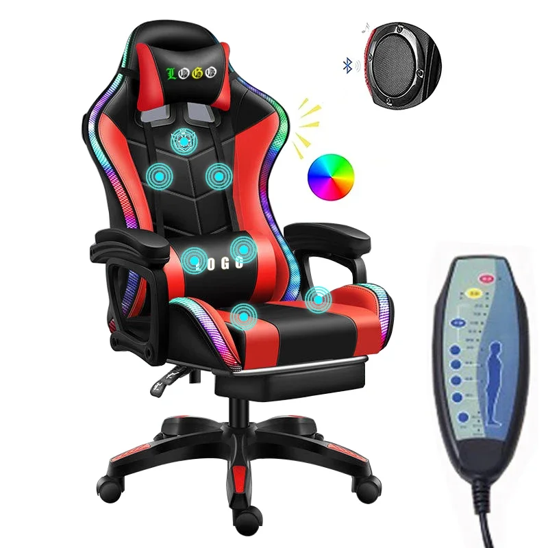 Custom Pink LED RGB Computer PC Game Chair Gaming PU Leather Silla Gamer Massage Racing Gaming Chair