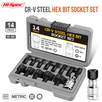 Hi-Spec 14pc Cr-V Steel Hex Bit Socket Set Nut Remover  Car Tool Kit Cr-Mo Steel Bolt  Hand Tools Kit 6.35 -19m in Tool Box