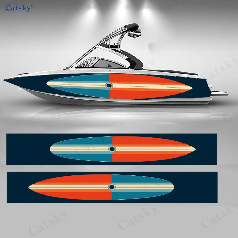 Vintage Surfboard Sunburst Boat Stickers, PVC Waterproof Durable Vinyl Wrap Decals for Fishing Boats, Durable and Stylish Design