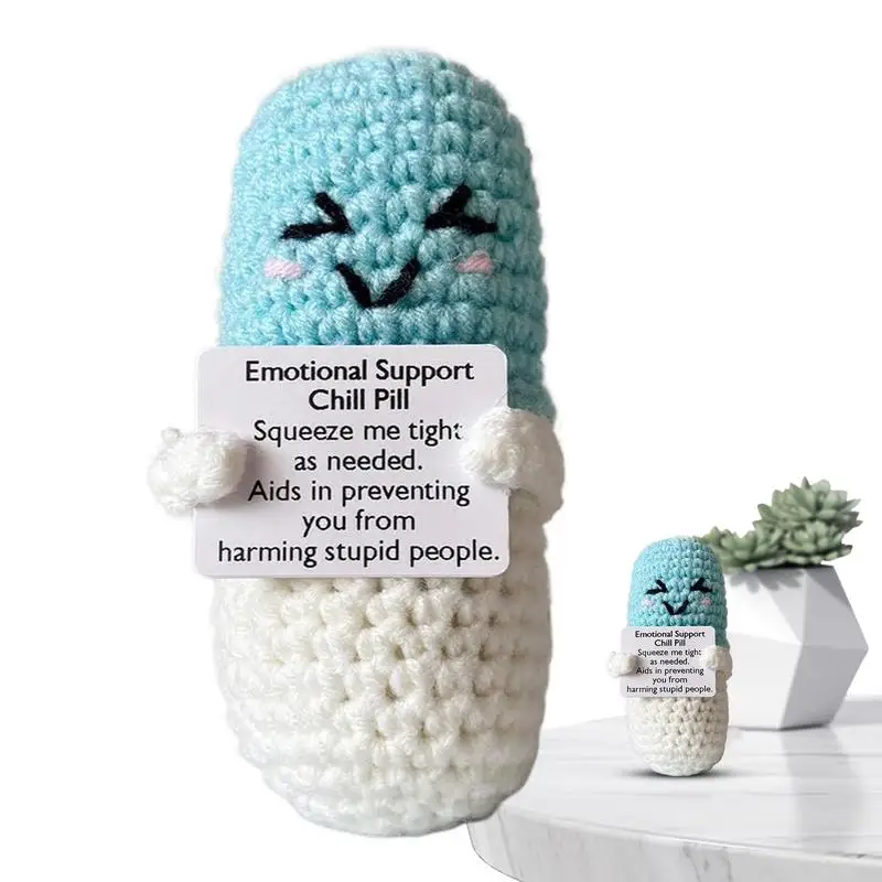 Positive Pill Crochet Smiling Face Crochet Pill for Psychological Health Portable Cute Pill Keepsake Funny Inspirational Dolls