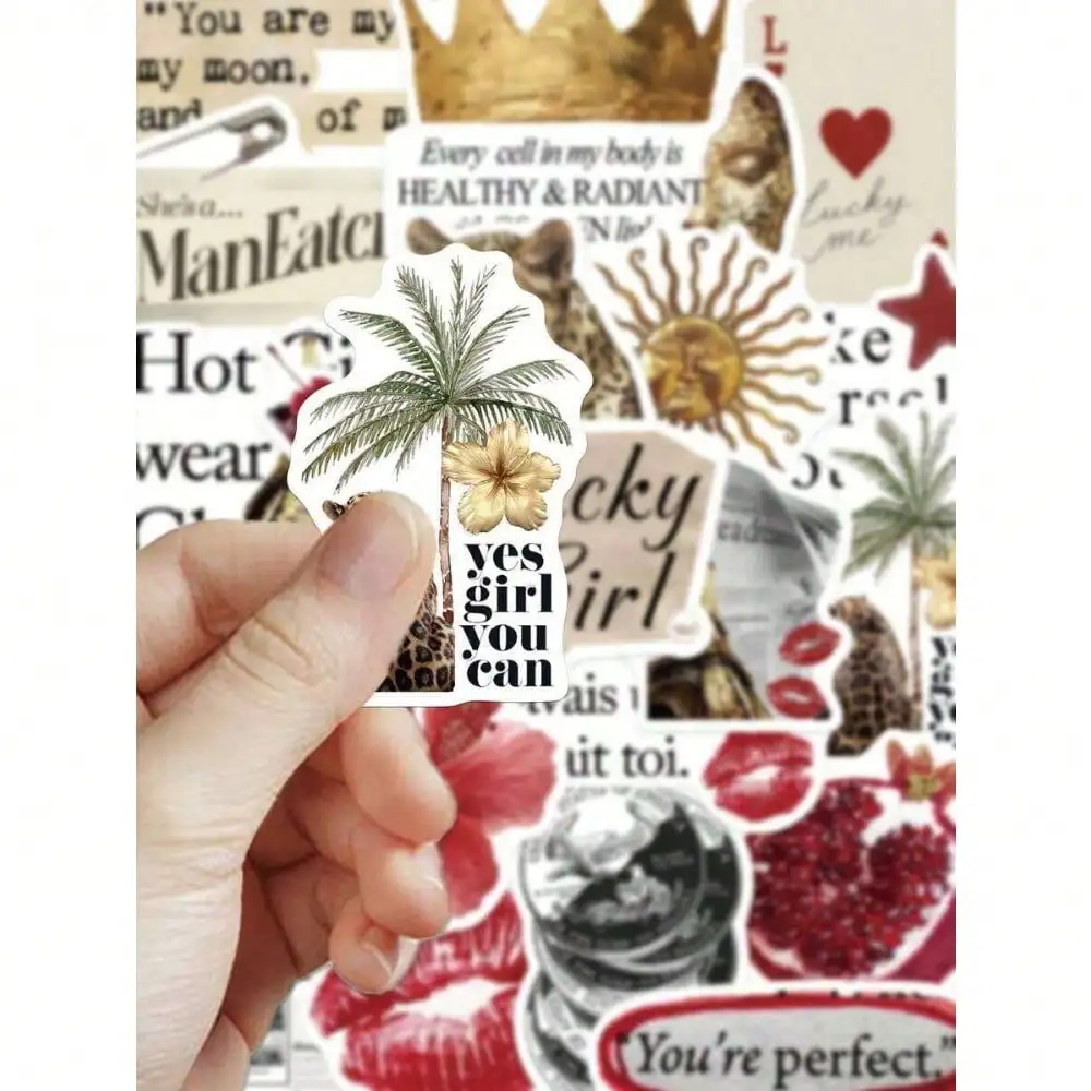 

50pcs Gold & Red Y2K Girl Stickers, Waterproof PVC, Gifts, Cartoon Decor, Scrapbooking, Notebook, Laptop, Luggage, Guitar, Cup, Phone Case, DIY Stickers