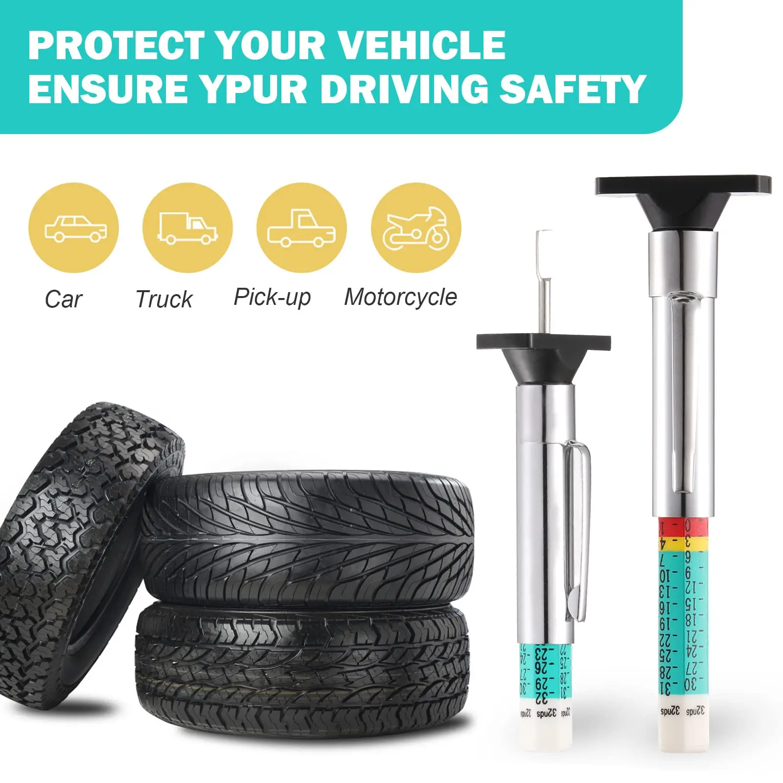 

10PCS 25mm Car Tyre Tire Tread Depth Measurement Tire Wear Detection Gauge Tool Meter Caliper Gauges Monitoring System
