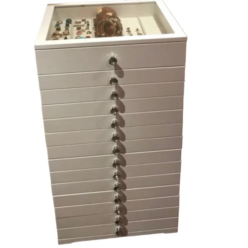 

2023 new jewelry box, wooden fingerprint lock necklace storage cabinet, earrings jewelry cabinet