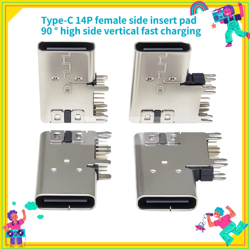 

5Pcs Type-C 14P Female Side Insert Pad 90 ° High Side Vertical Fast Charging Interface Socket USB3.1 Connector Female