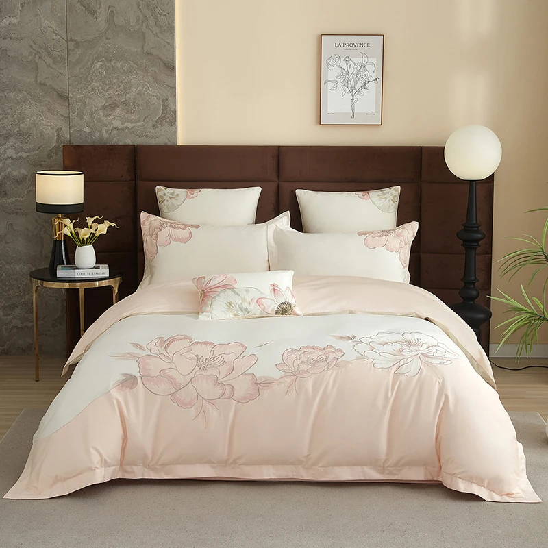 

1000TC Egyptian Cotton Blooming Flower Embroidery Luxury Bedding Set Duvet Cover Flat/Fitted Bed Sheet Pillowcases 4Pcs