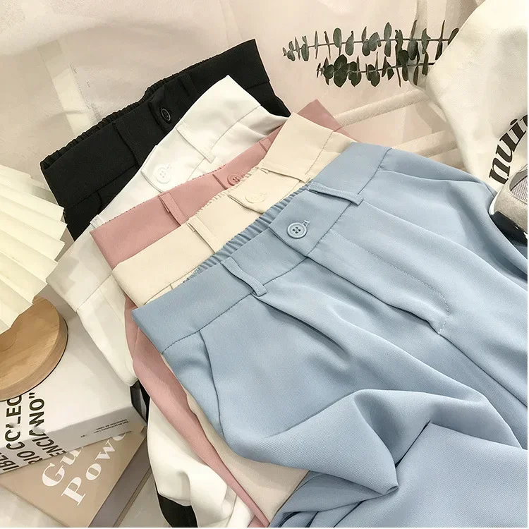 

Korean High Waist Wide Leg Trousers Female Summer Casual Loose Office Lady Suit Pants Fashion Wild Straight Thin Pants