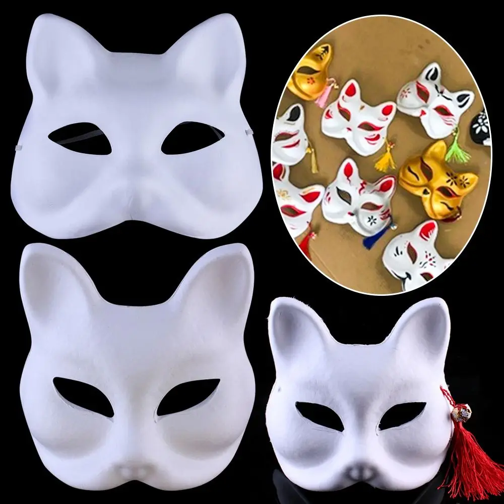 DIY Fox Mask Fun White Pulp Paper Cat Face Unfinished Cosplay Face Mask Party