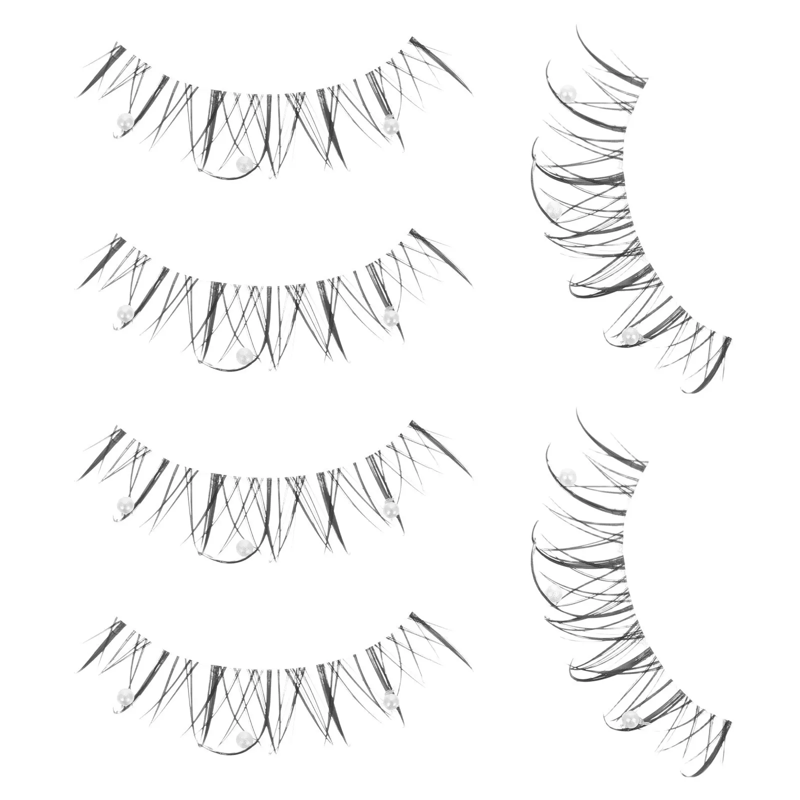Manga Pearl Faux Eyelashes Natural Curly False Lashes Dramatic Cosplay Party Sparkly Fake Eyelashes for Women Glitter Lashes