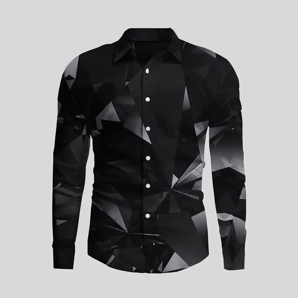 New Irregular 3D Print Men\'s Turn-down Collar Button Shirt Casual Long Sleeve Shirt Fashion Streetwear Trend Tops Male Clothing