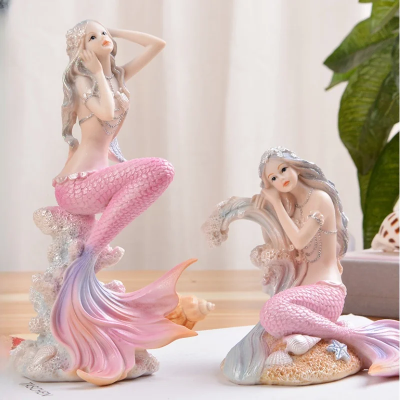 Mermaid Mediterranean Princess Resin Doll Ornaments Home Desk Bookshelf Angel Girl Decor Frame Gifts Figurines Crafts Gift