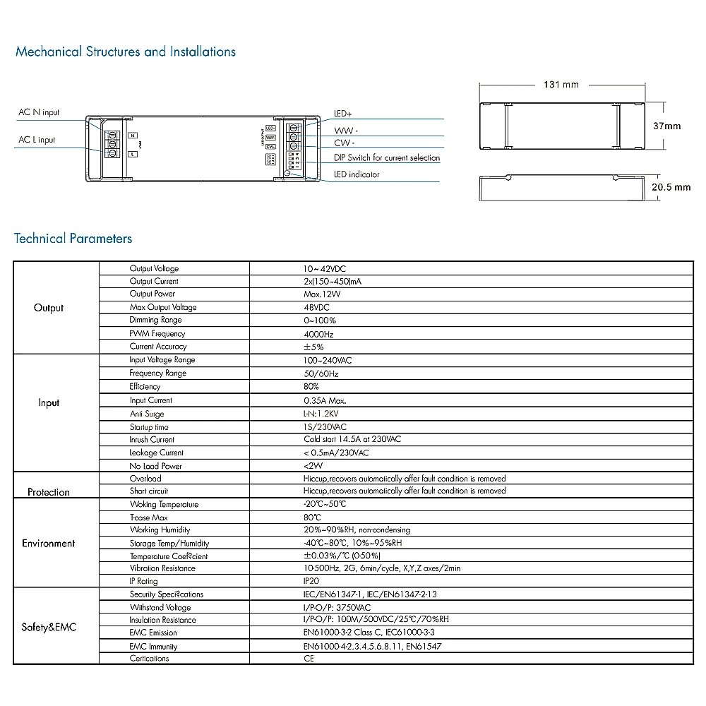 12W Zigbee Dual color WWCW CCT LED Controller dimmerabile Driver 12V 24V 48V (150-450mA) APP controllo vocale per Alexa Google Home