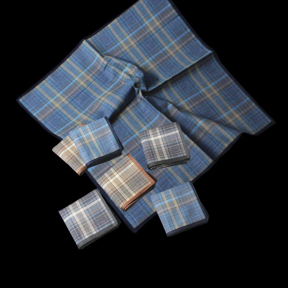 Lenço de pano listrado masculino de 15,7 polegadas, terno pequeno pano de grade quadrada, decoração de casa, decoração ao ar livre, 6 peças, estilo fino