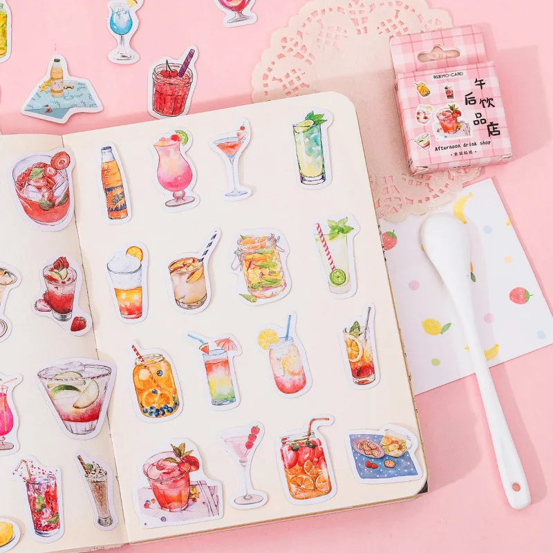 45pcs Small boxed stickers Afternoon drink shop Decorative Sticker Scrapbooking Label Diary Stationery Album Journal Planner