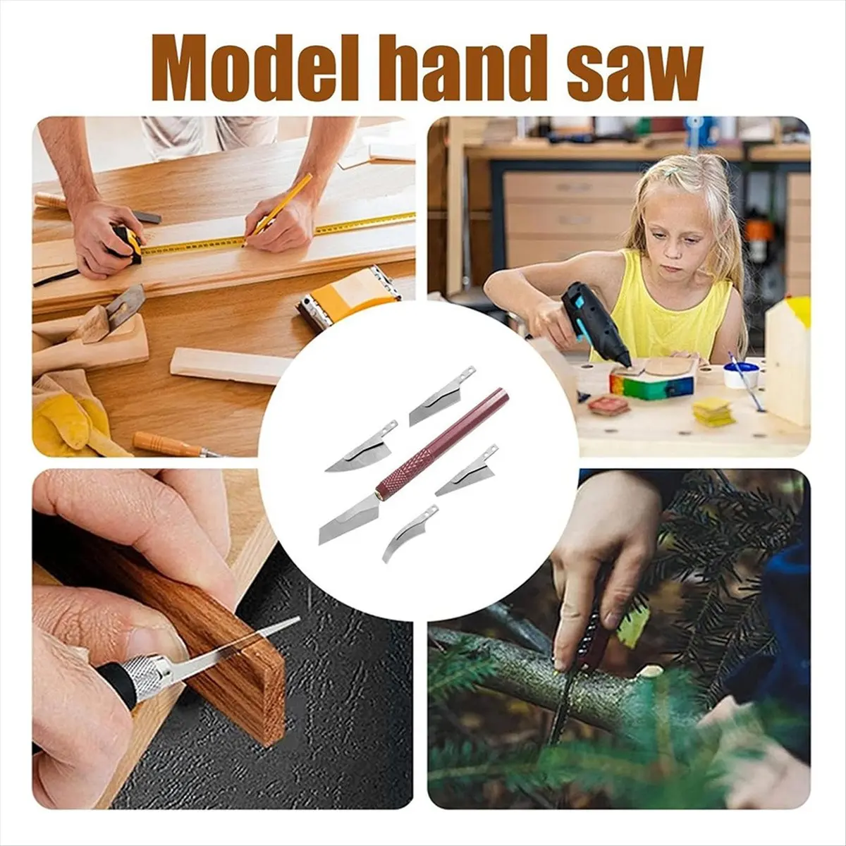 MALL Mini Hobi Testere Seti - Modelleme Jiletleri Testere Sapı, El İşi İçin Değiştirilebilir Bıçaklı Aletler