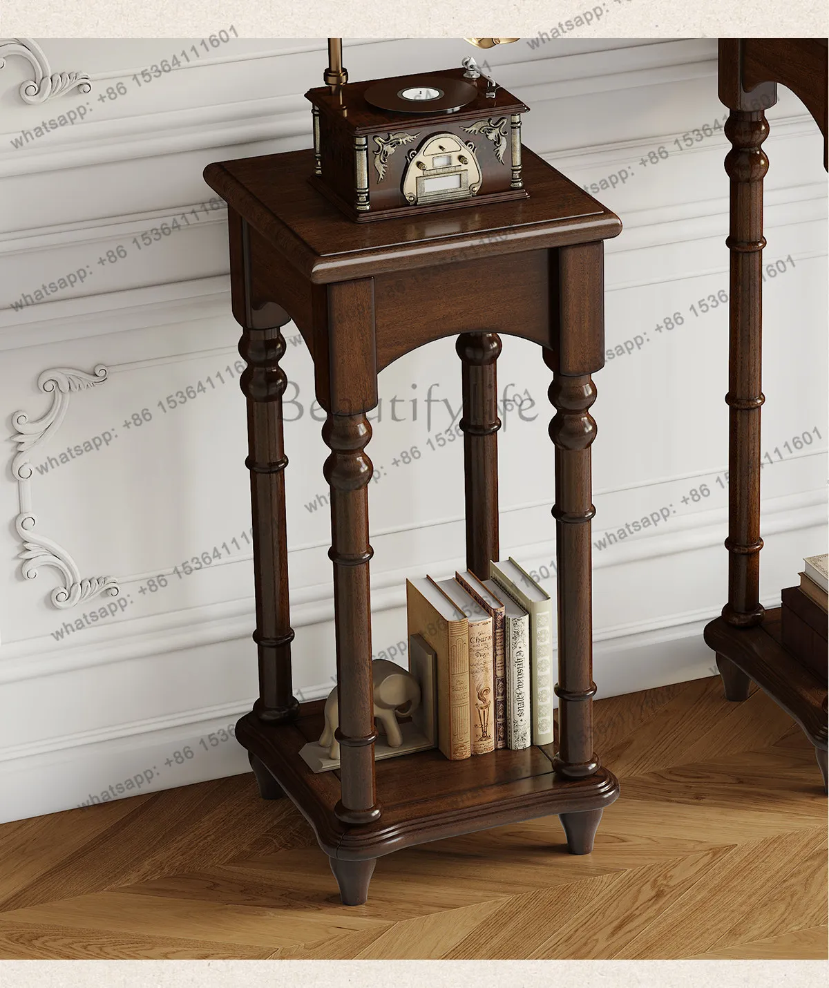 American solid wood flower stand retro rural storage old money simple mahogany core wood shelf