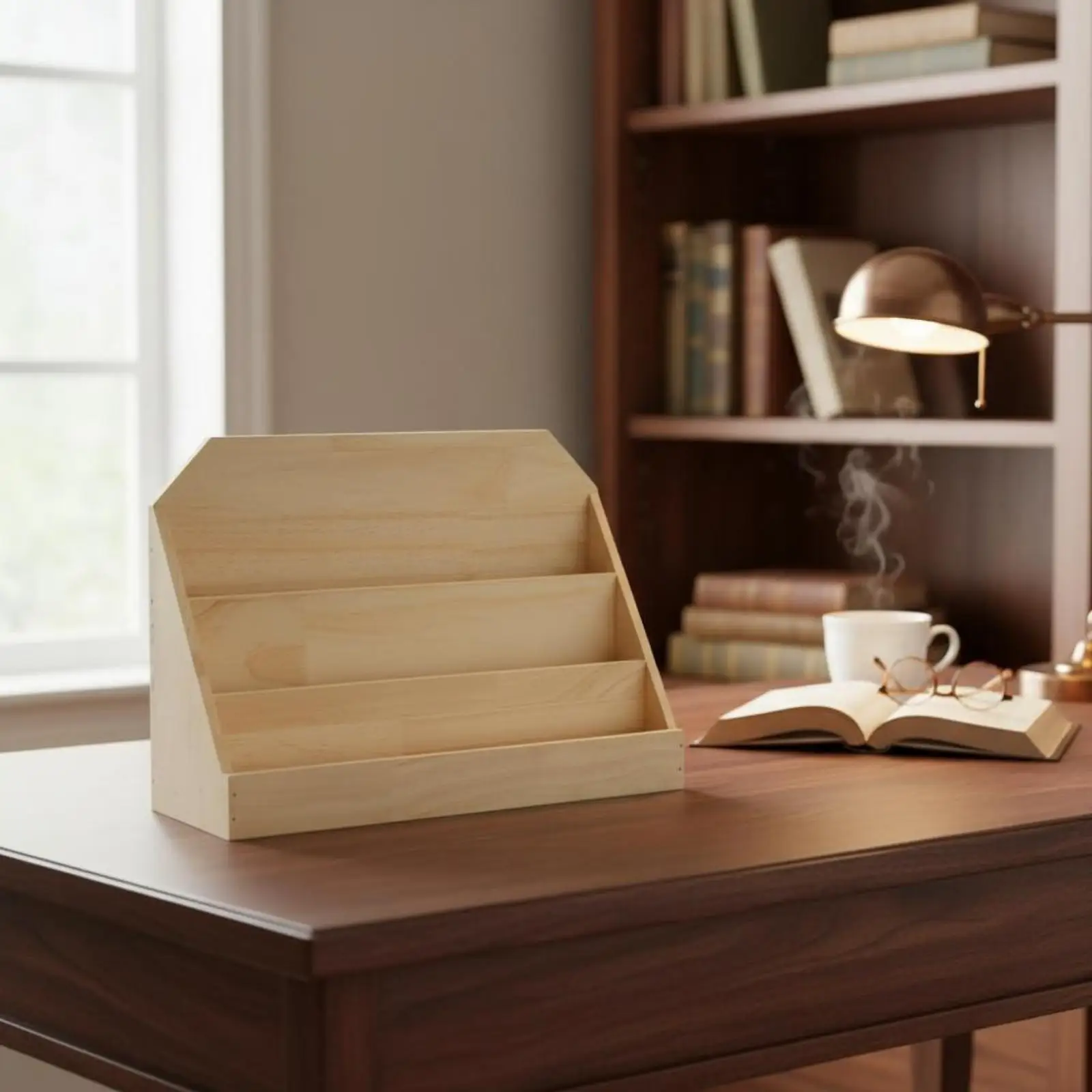 Desktop Organizer Solid Wood File Rack for Office Desk Books Magazines Folders with Pen Holder Storage Solution