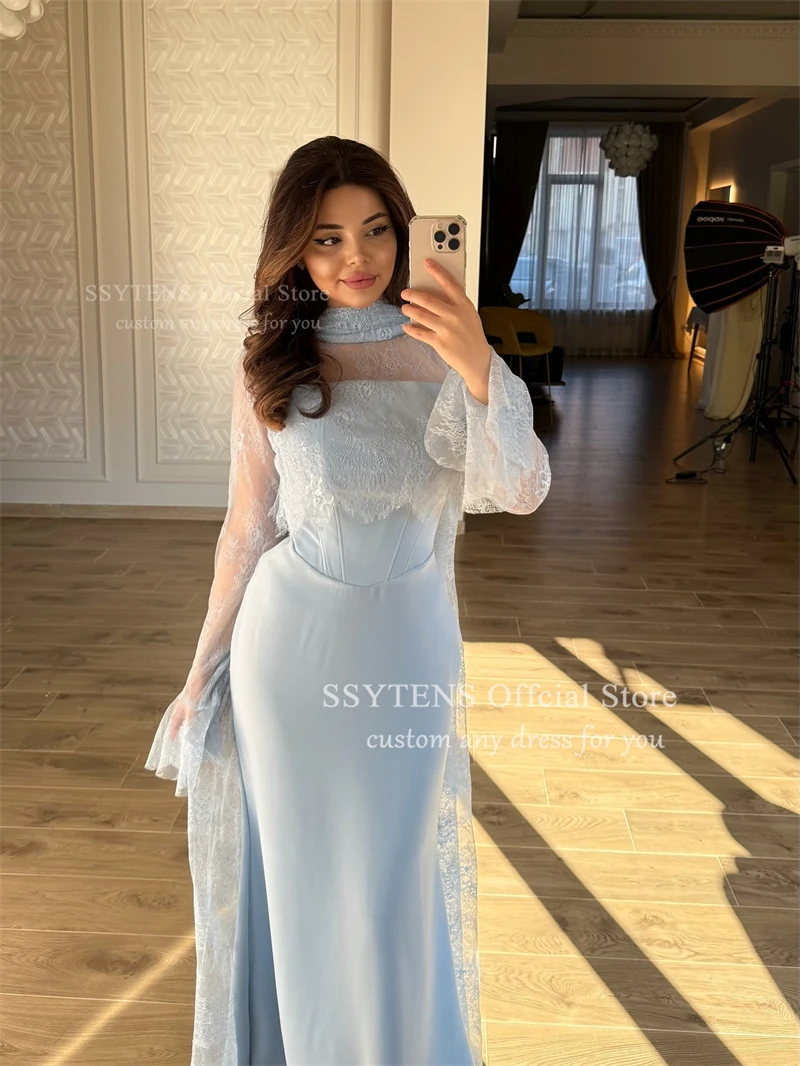 SSYTENS Maßgeschneiderte lange Meerjungfrau-Brautkleider, Saudi-Arabien, trägerlos, 2-in-1, einfache Brautkleider, Spitze, volle Ärmel, Brautkleid