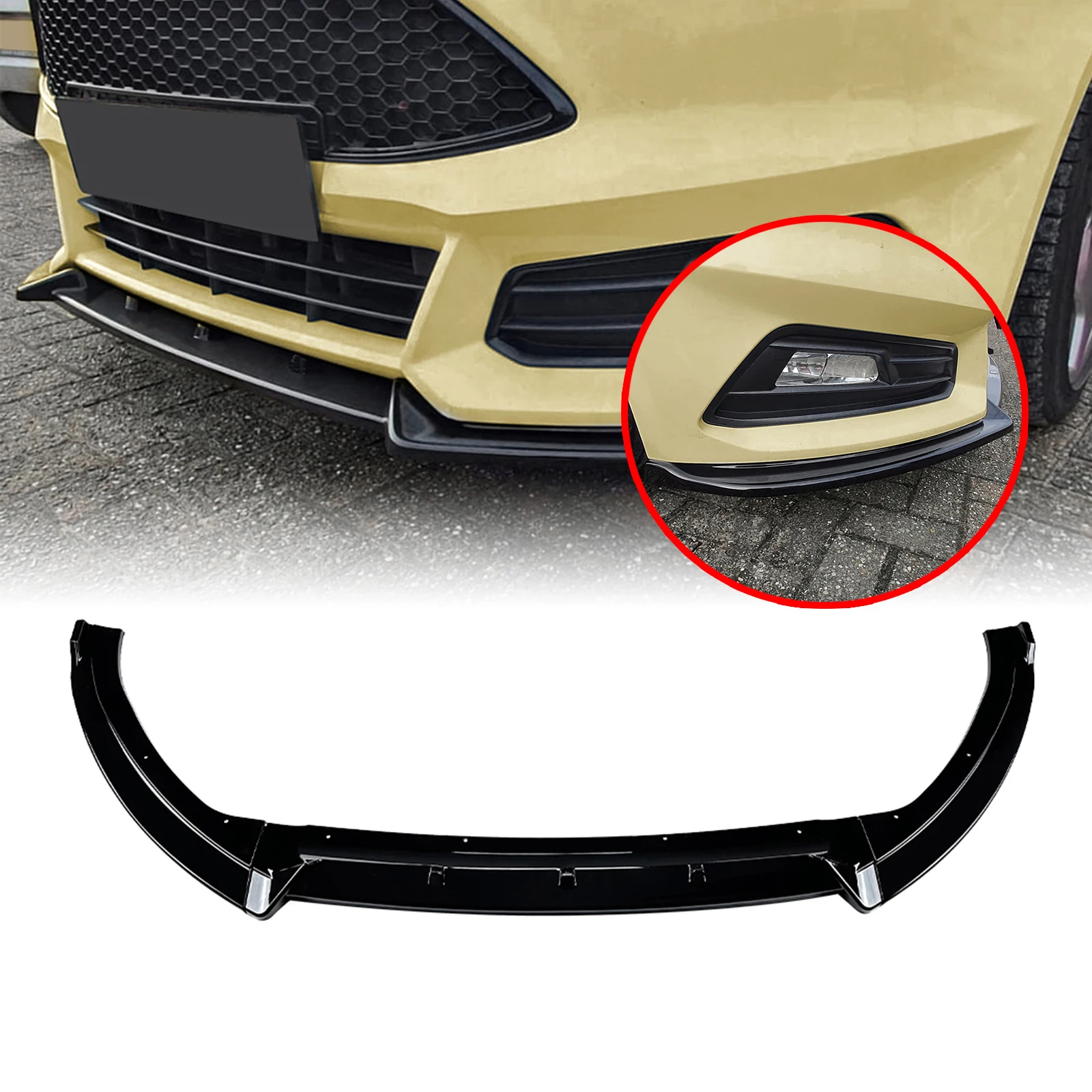 

Для Ford Focus ST MK3.5 2015-2018 хэтчбек 4-дверный передний бампер спойлер для губ из углеродного волокна/глянцевый черный нижний разветвитель лезвия