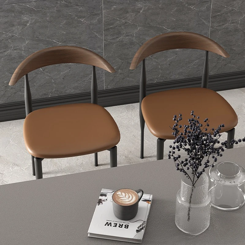 

Mid-Century Designer Ox Horn Chair Solid Wood Arc Backrest Seat Upholstered Dining Chair for Home Minimalist Restaurant Seat