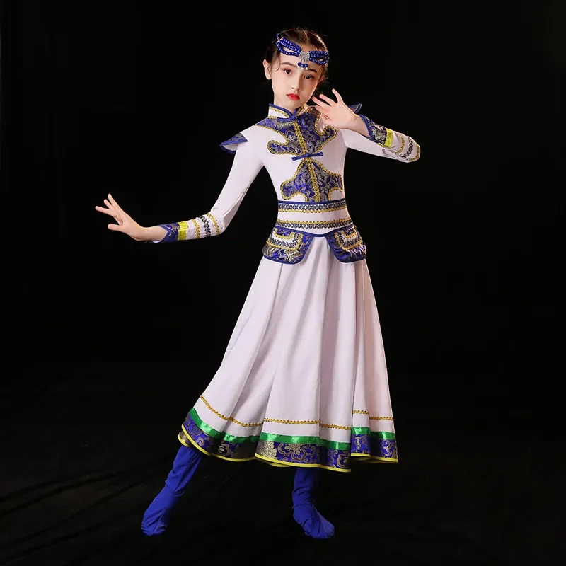 Vestido de baile mongol para niña, traje de actuación de danza tibetana, Ropa de baile mongol chino, traje tibetano para Festival Folclórico