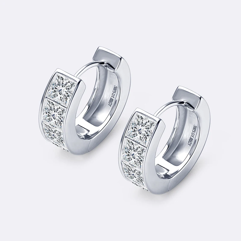 Pendientes de aro de diamante de moissanita para mujer, aretes de plata 100% 925, corte de princesa, regalo de boda, compromiso de lujo, 4x4mm, VVS1