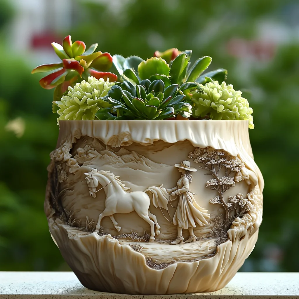 Beauty holding horse relief succulent plant flowerpot resin silicone mold plant horse goddess storage box candle cup gypsum mold