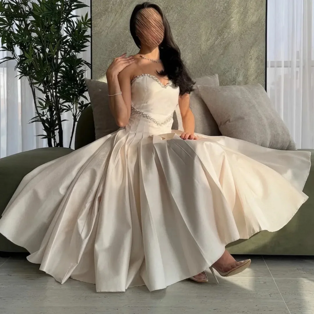 

Sweetheart Evening Dresses for Women Luxury Crystal Prom Dress for Formal Party Draped A Line Strapless Midi Cocktail Gowns 2025