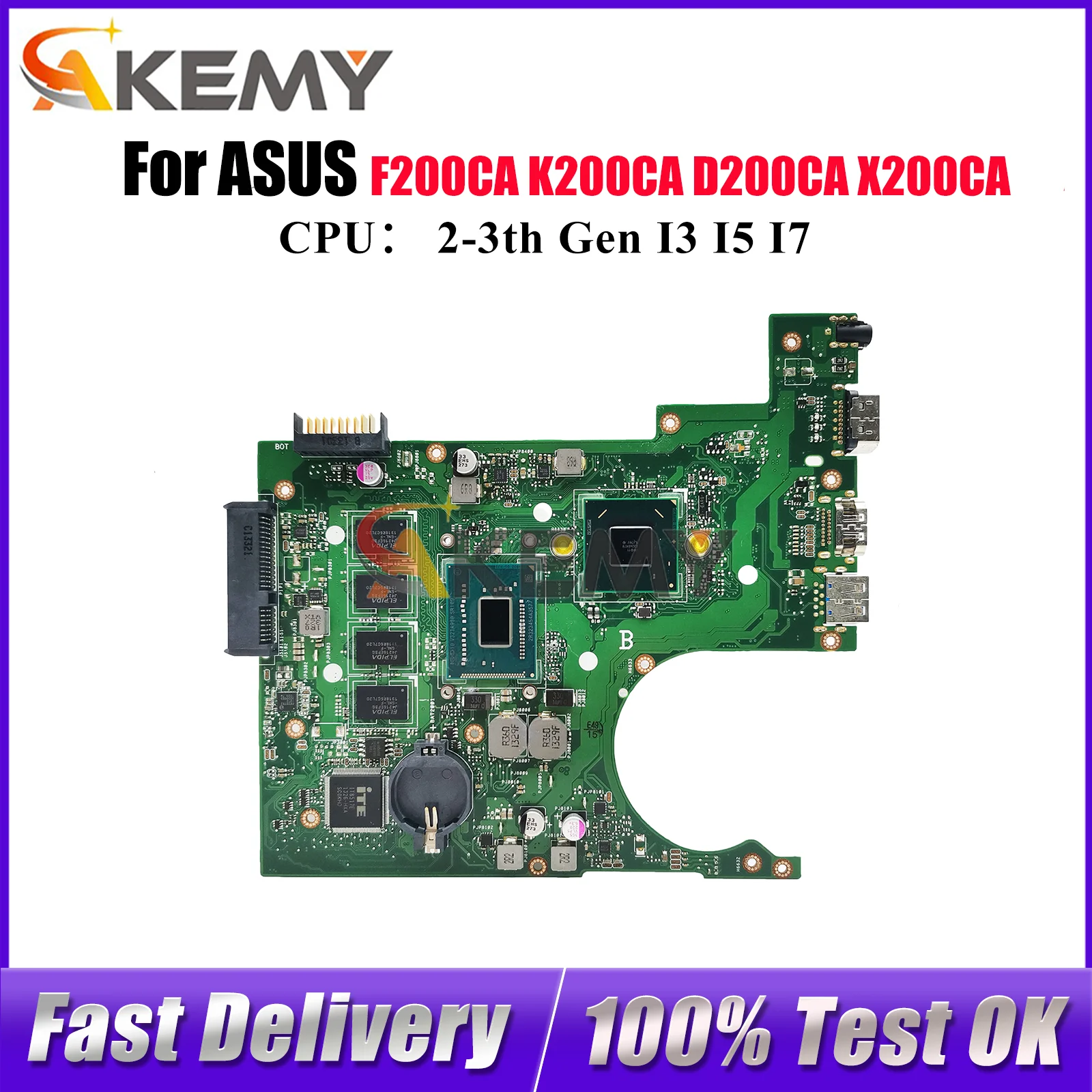 

X200CA Laptop Motherboard For ASUS VivoBook X200CA F200CA K200CA D200CA X200C Notebook Mainboard With I3 I5 I7 CPU 100% tests OK