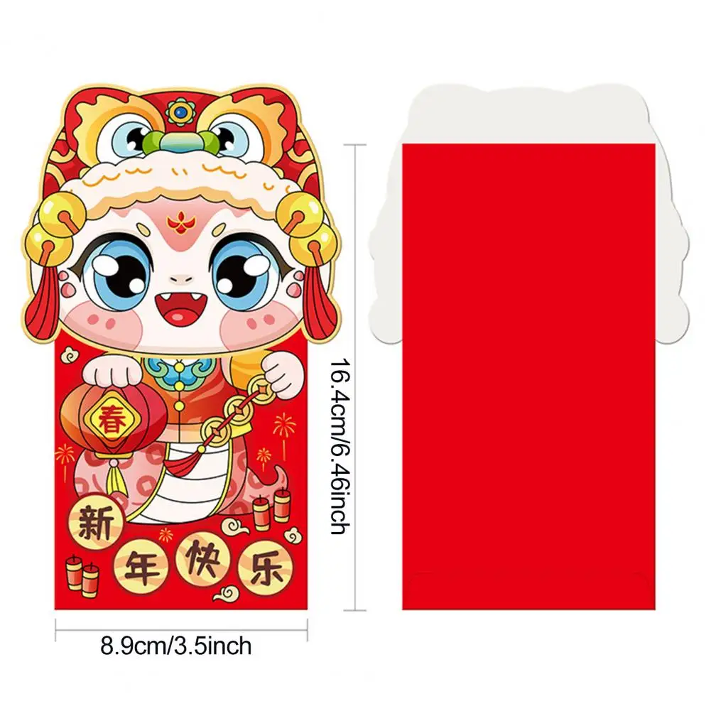 ซองอั่งเปาแดงตรุษจีนปีมังกร ซองอั่งเปาแดงแบบดั้งเดิมสำหรับเทศกาลตรุษจีนปี 2025 ลายหัวสิงโตเต้นรำ ซองใส่เงินปีมังกร