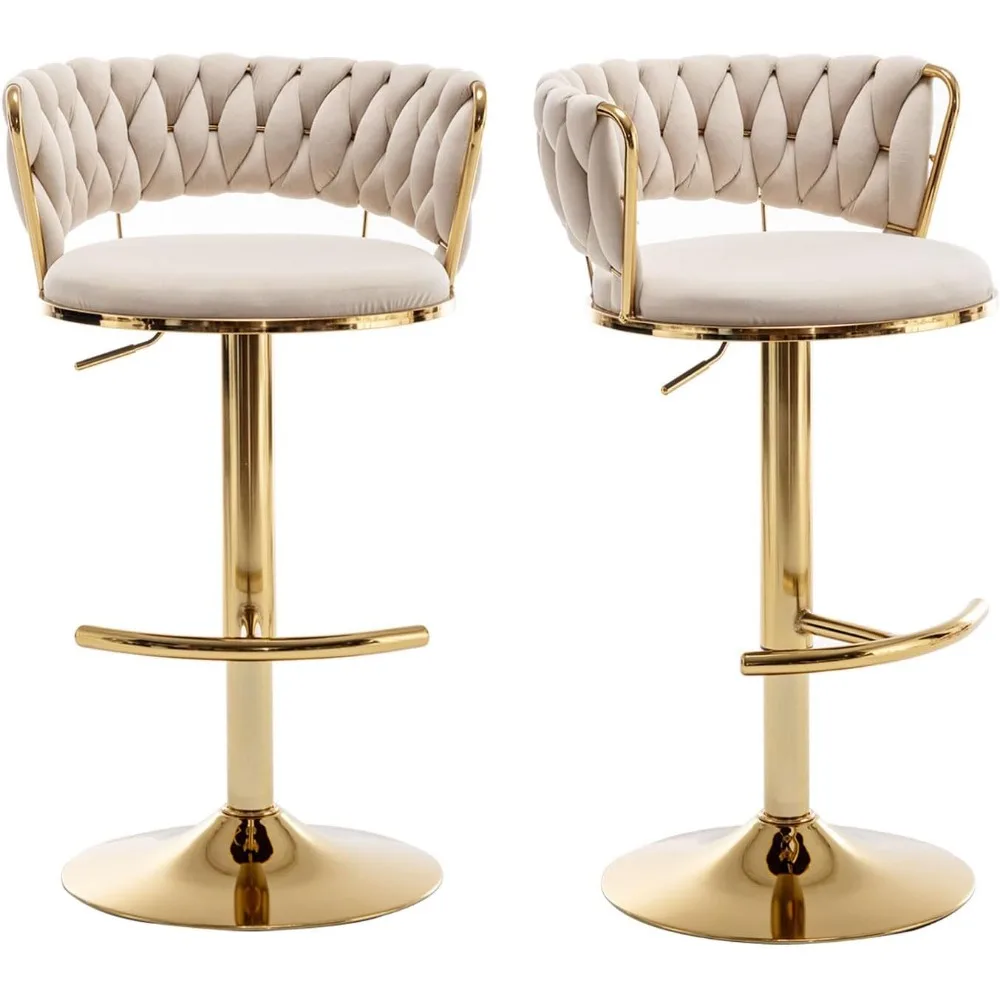 

Velvet Bar Stools Set of 2, Counter Height Bar Stools with Low Back, Gold Swivel Stool for Kitchen Island, Bar Pub