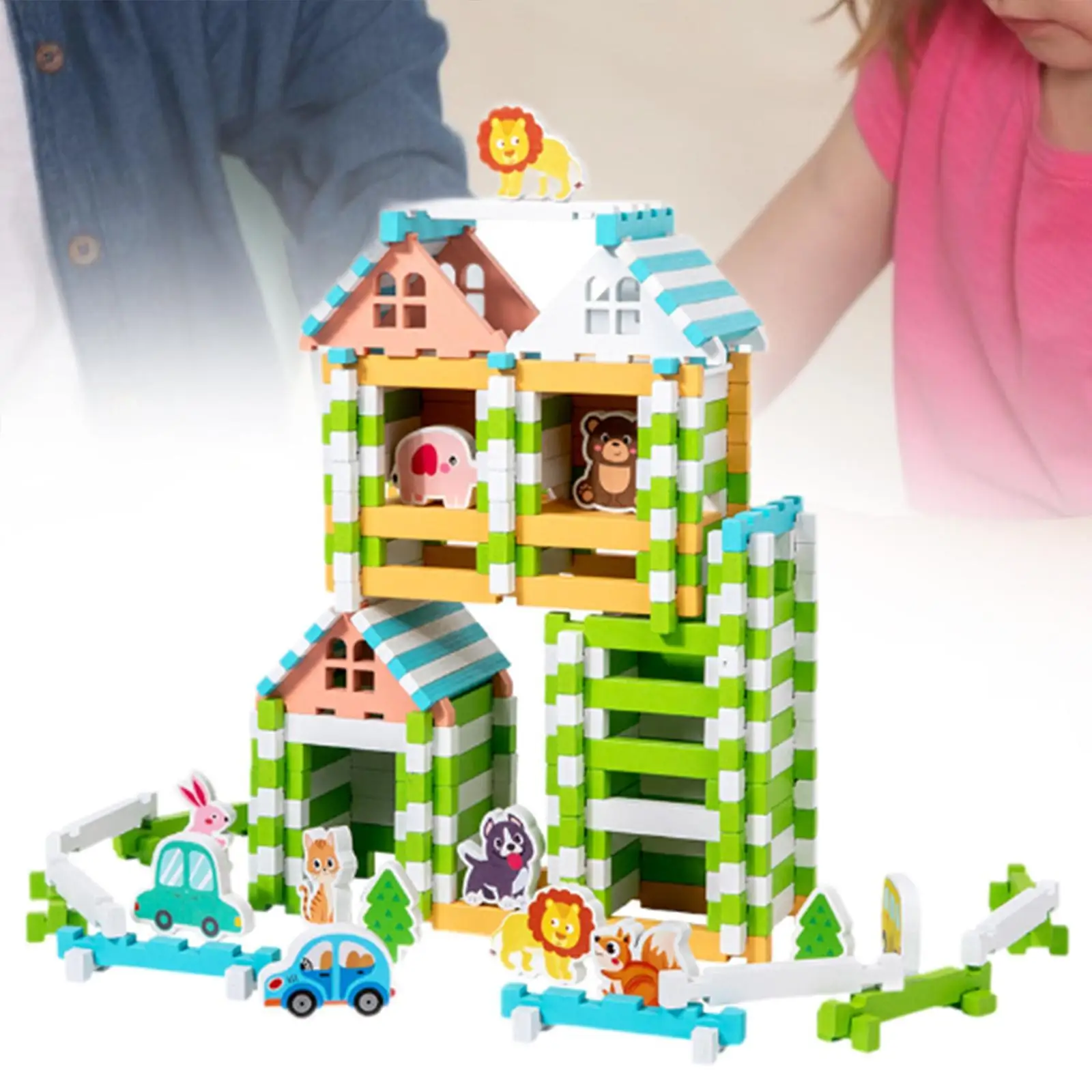 Juego de bloques de construcción de madera, juguete de construcción con capacidad práctica para niños