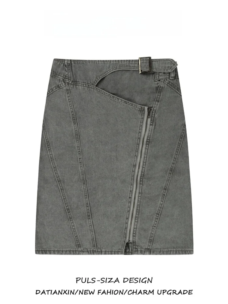 

High Waist American Retro Waed out of ape Denim Skirt for Women Summer Casual mid Length Zipper Skirts