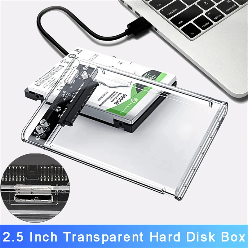 2.5 Inch HDD SSD Enclosure Clear Transparent SSD Case USB 2.0 USB 3.1 Type C External Hard Disk Drive Box for Macbook PC Laptops