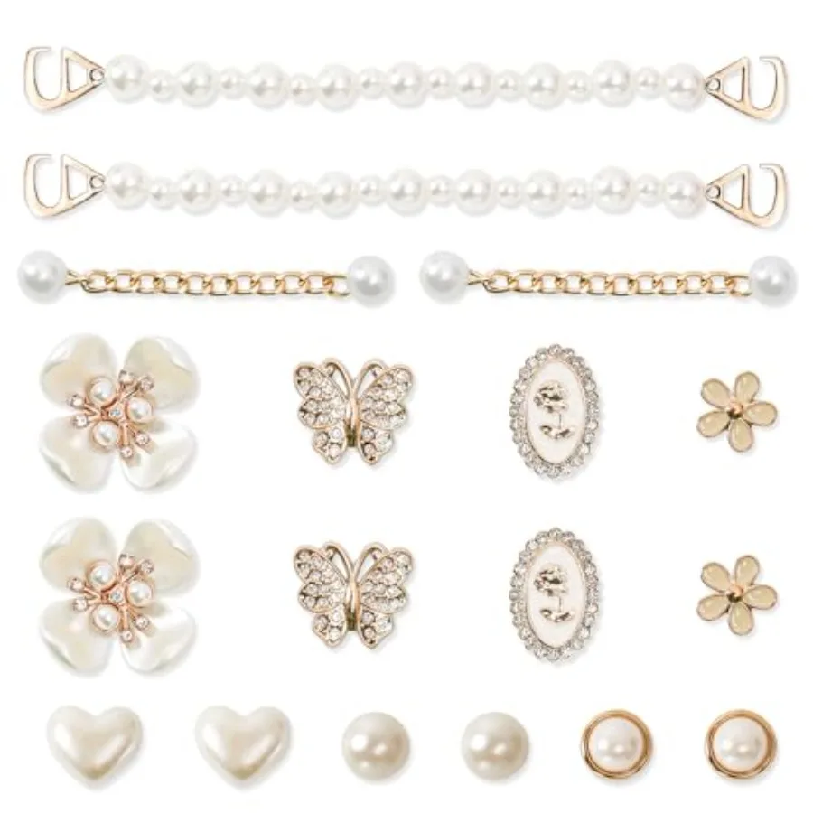 

18 шт., блестящие подвески для обуви, золотые стразы, бабочка, цветок, ювелирные изделия, аксессуары для обуви, жемчужная цепочка, подвески для обуви, женские роскошные ювелирные изделия