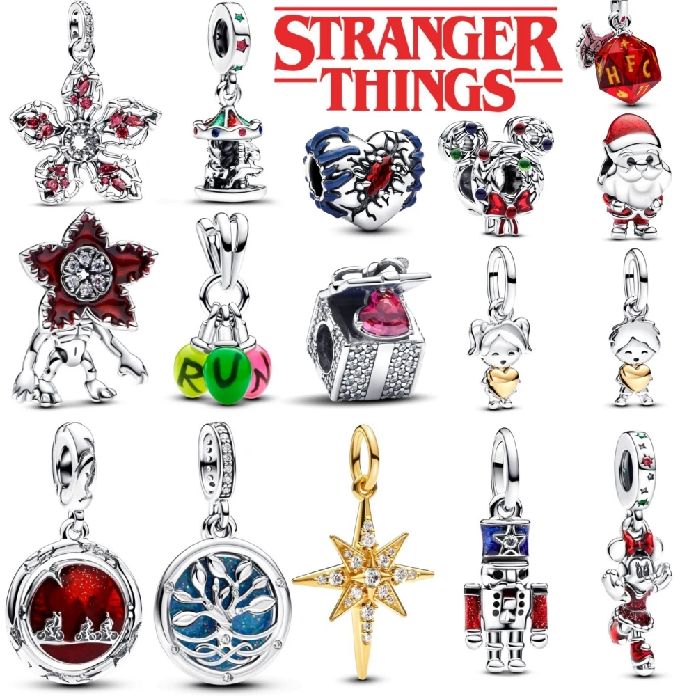 Disney New Bead Christmas Charm Trio Stranger Things Demogorgon Large Dangle Charm Fit Original Pandora Bracelet Woman Gift