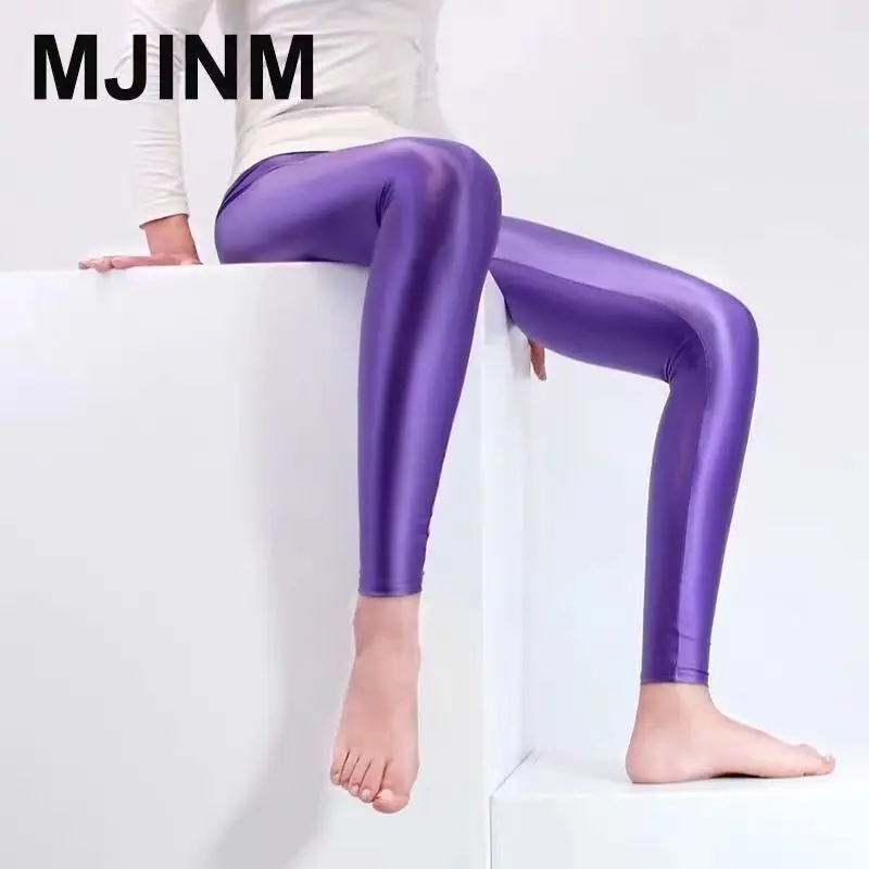 Glossy Satin Tight Sexy Silk Smooth Leggings Japanese High Waist Plus Size Fitness Sports Pants