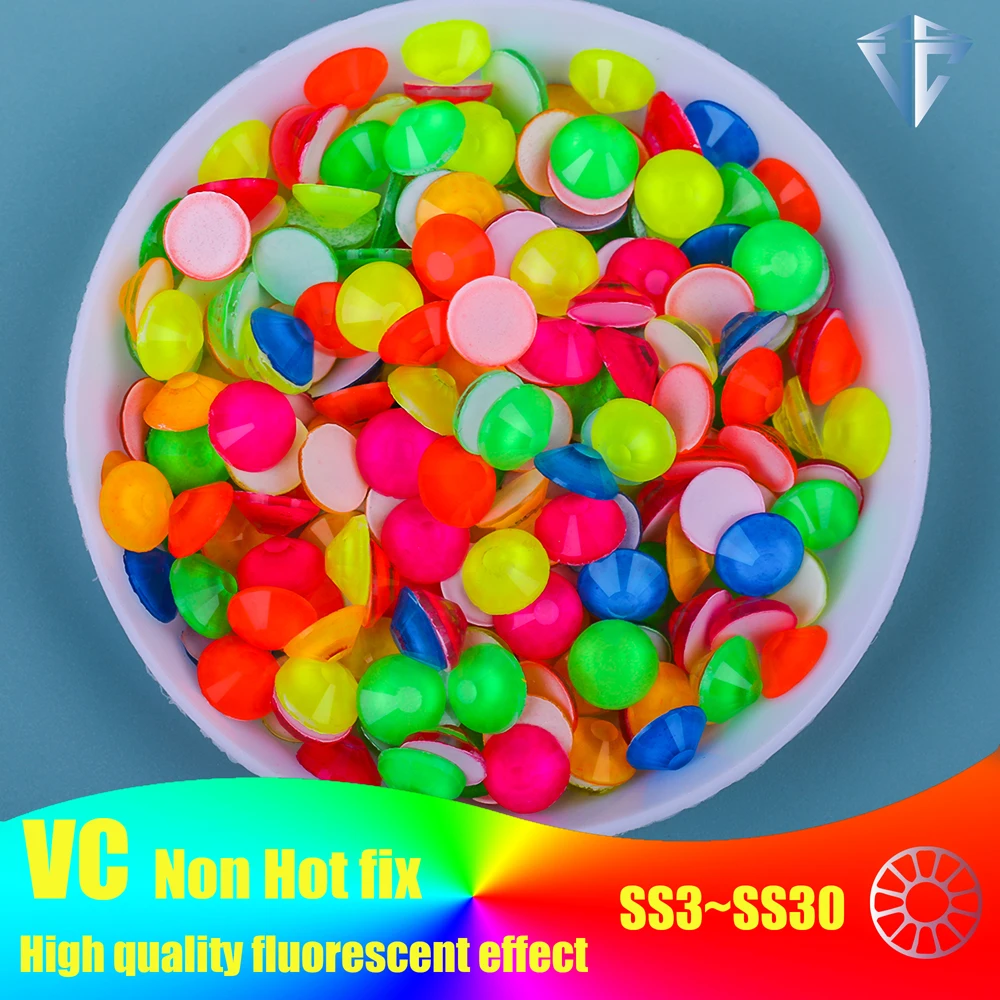 All Size Noctilucent Neon Rhinestones Flatback Glass Non Hot Fix Rhinestone Fluorescence Glitter Stone Nail Art Decorations