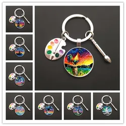 2021HOT retro oil painting character sailing wolf chicken men's and women's key ring charm car bag pendant glass key ring gift
