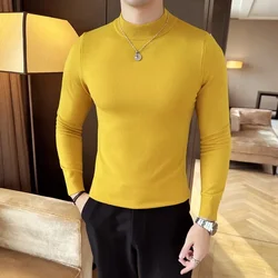 12 Colors Half High Neck Men's Sweater Autumn Winter Korean Solid Color Knitted Pullover Men Long Sleeve Slim Fit Casual Sweater