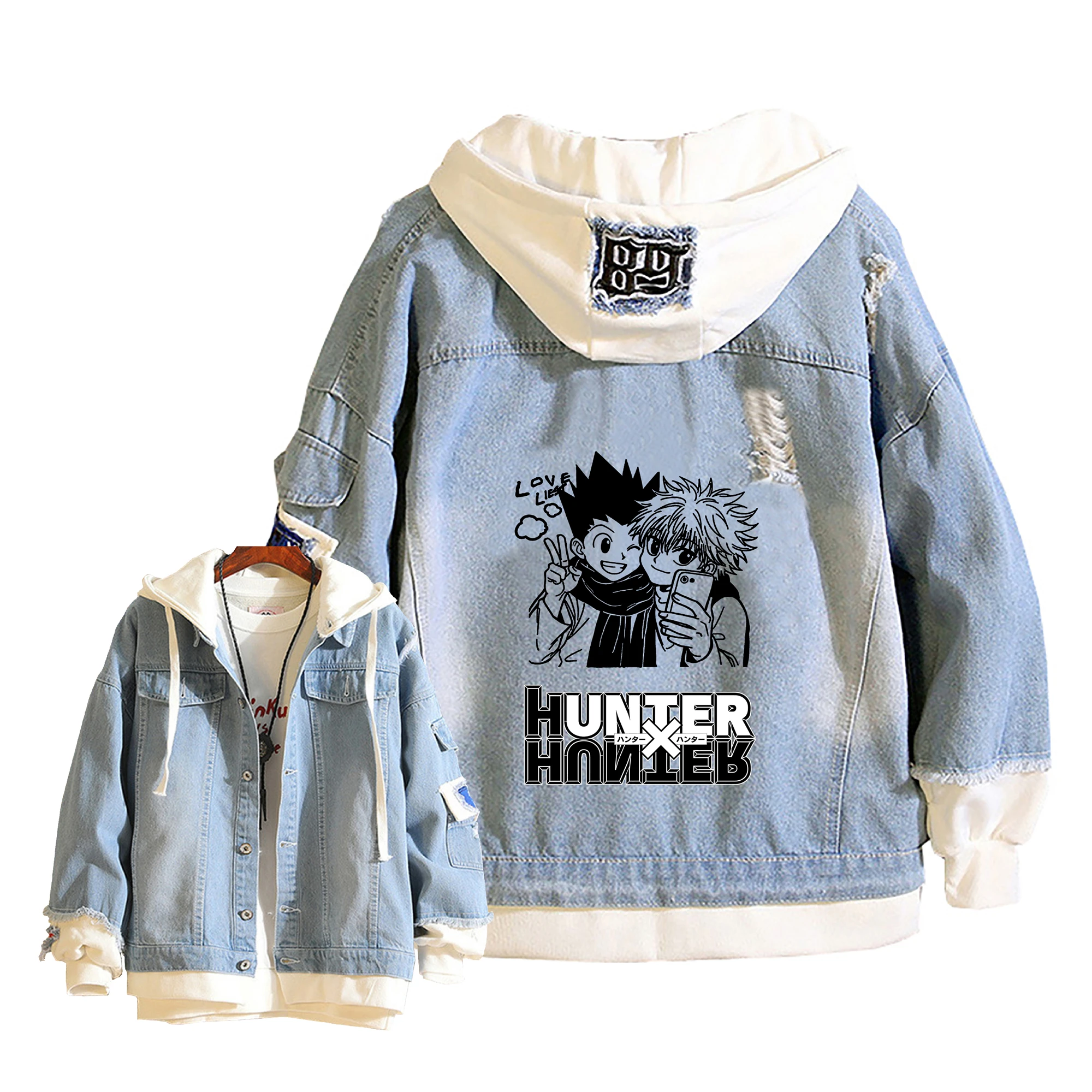 

Anime HUNTER×HUNTER Women's Loose Jeans Jacket Denim Hoodie Streetwear Cartoon Print Sweatshirt Couple's Outerwear Hooded Coats