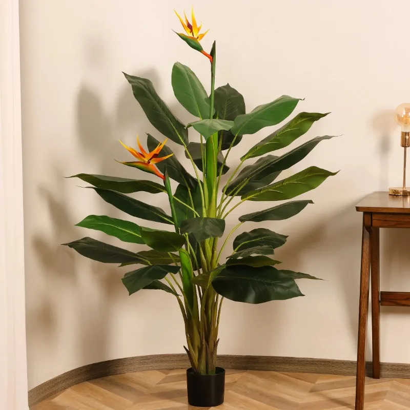 Artificial Plants, Faux Bird of Paradise Tree, Fake Plastic Flower Tree, Pre Potted Faux Greenry Tree for Home Decor Office