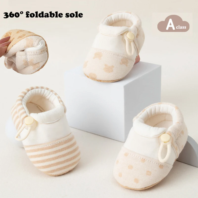 

2026 Spring Newborn Baby Walking Shoes 0-18M Striped Girls First Walking Floor Shoes Korean Soft Non-slip Infant Prewalkers