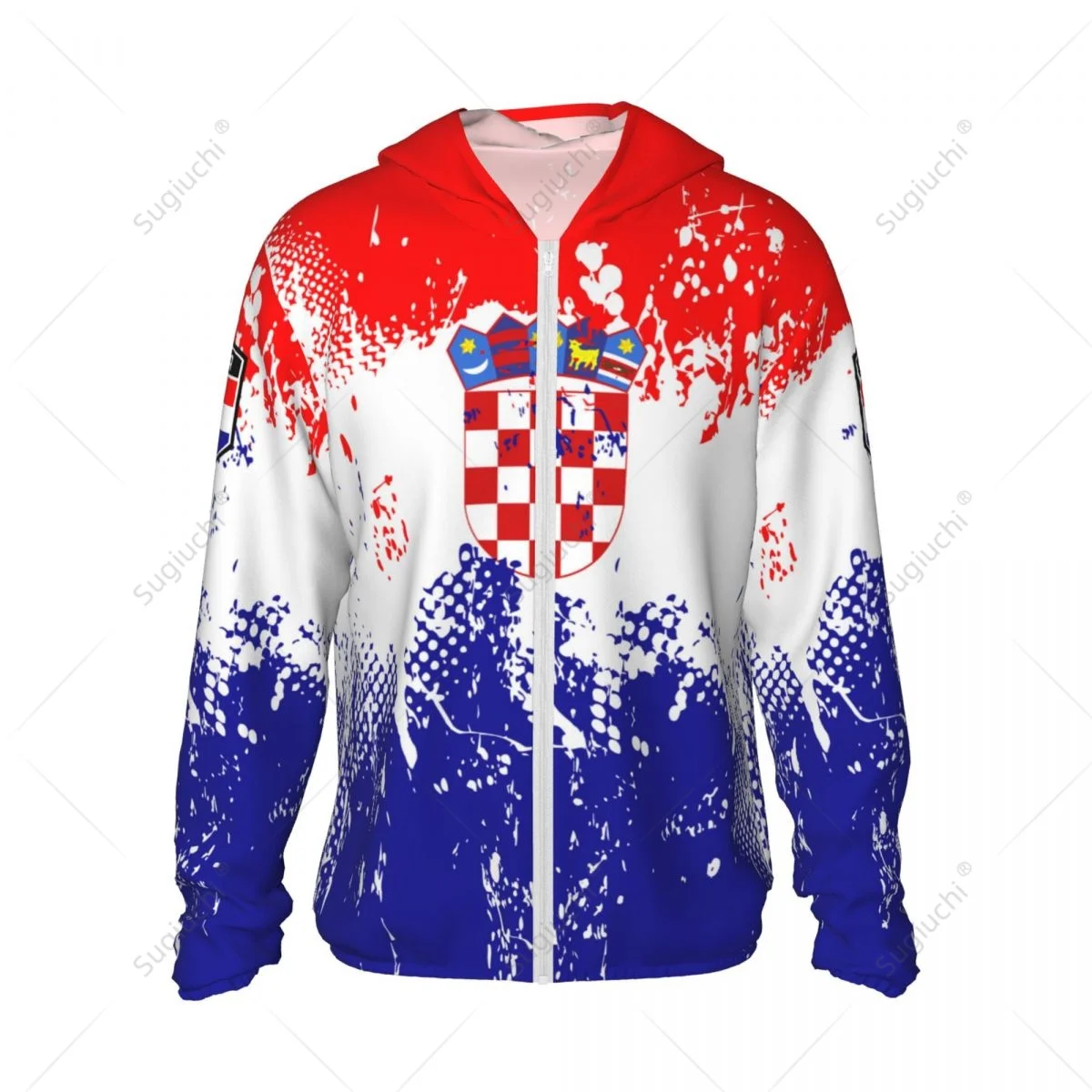 Croatia Flag Sun Protection Hoodie Sunscreen Clothes Fishing Cycling Running Quick Dry Long Sleeve With Zipper Polyester